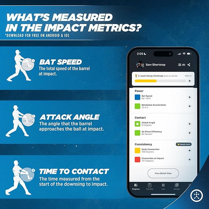 Blast Motion Baseball Swing Analyzer - Improve Your Swing at Every Level - Batting Trainer - Real-time Feedback, Swing Metrics, Video Capture Highlights, Track Performance (GEN3 Sensor)