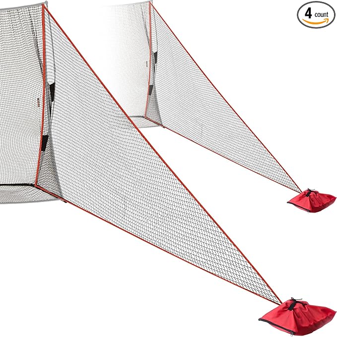 2 Pcs Golf Net Attachment for 7ft Golf Practice Hitting Nets with 2 Sandbags Heavy Duty Barrier Side Extension for Summer Sports Training, 10 x 7 Ft, Red
