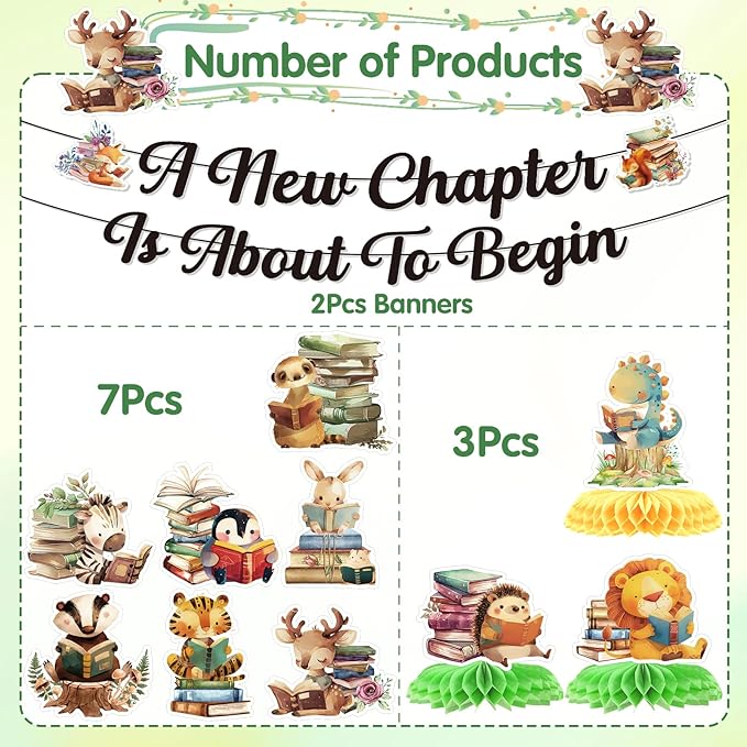 Book Baby Shower Decorations - 12PCS Book Themed Party Decorations A New Chapter Is About to Begin Baby Shower Banners Hanging Swirls Honeycomb Centerpieces Storybook Gender Reveal Supplies
