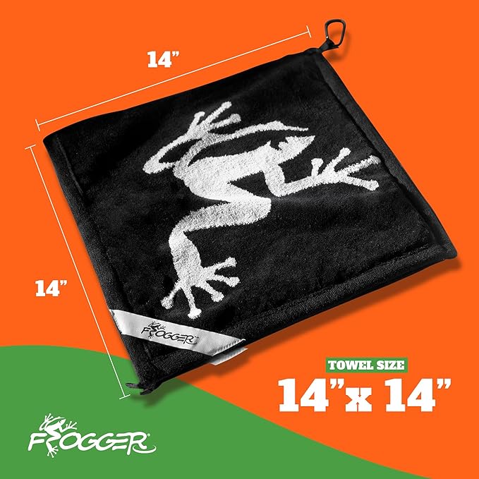 Frogger Amphibian 2-in-1 Golf Towel with Wet and Dry Technology, Blue/Black, Premium Golf Bag Accessory with Carabiner Clip, Ultra Absorbent, for Golf Dads