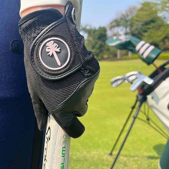 PINKTEE Women's RainGrip Golf Glove Left Hand All Weather Ladies Soft Golf Gloves with Marker for Hot Wet Weather