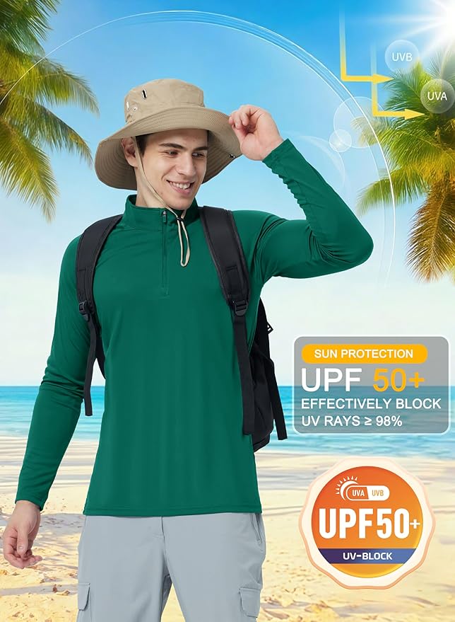 CRYSULLY Men's Long Sleeve 1/4 Zip Shirts Sun Protection Pullover UPF 50+ Rash Guard Running Lightweight T Shirt