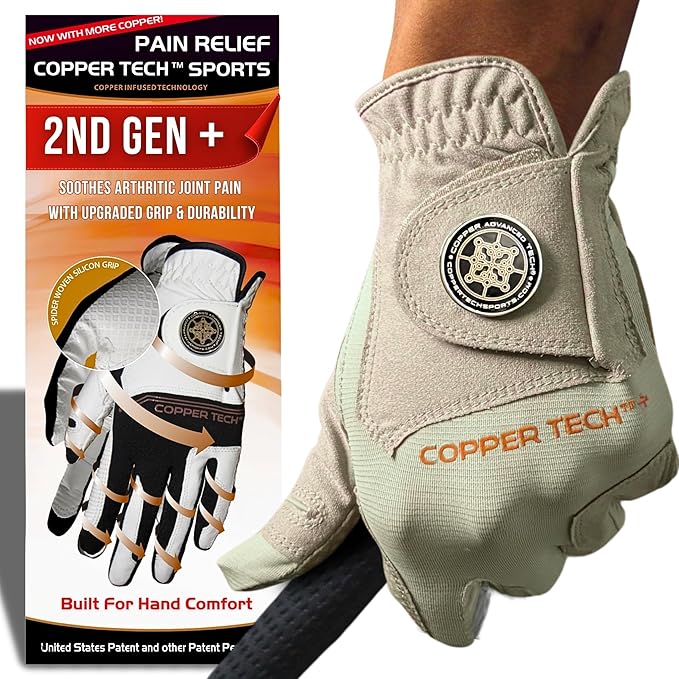 Copper Tech Golf Gloves Men Right Handed Golfer or Left Handed Golfer (2nd Gen) | Copper Compression Joint Support Golf Glove