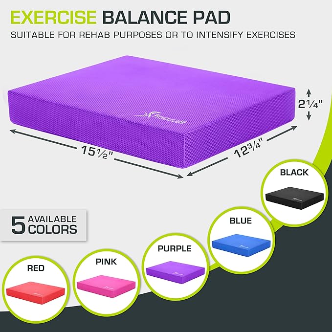 ProsourceFit Exercise Balance Pad – Non-Slip Cushioned Foam Mat & Knee Pad for Fitness and Stability Training, Yoga, Physical Therapy 15.5”x12.75”, Purple