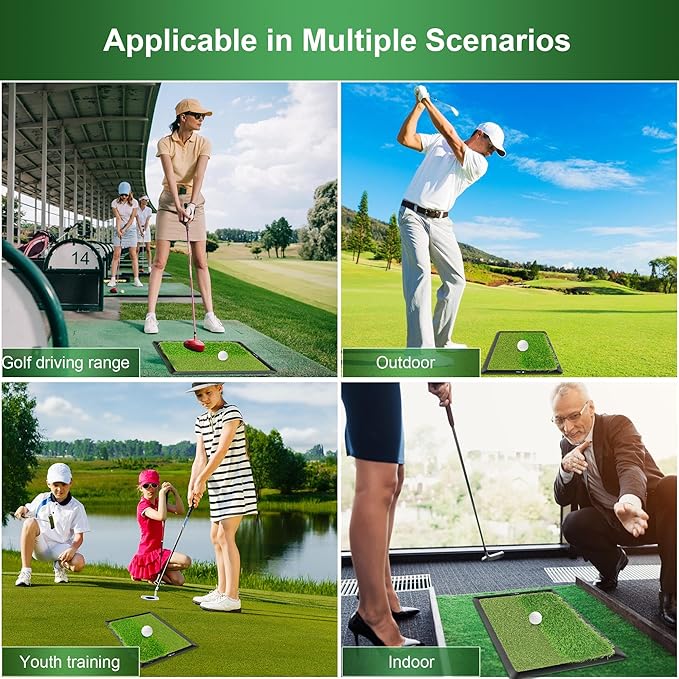 Dual-Turf Golf Hitting Mat with Replaceable Velvet Mat Golf Training Accessories for Swing Path Feedback 12.6"x16.5" Golf Practice Trainer Matt for Men Women Kids