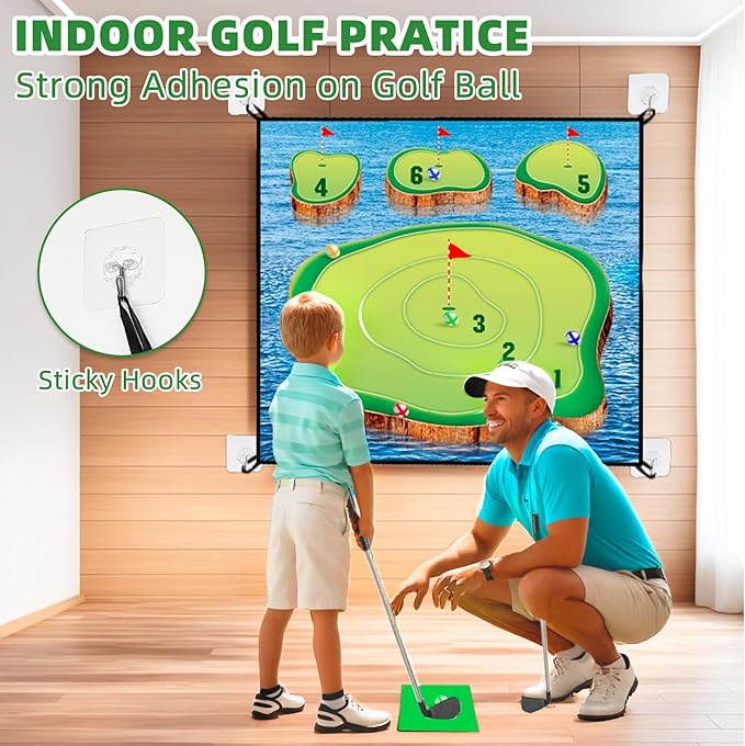 Golf Chipping Game Mat Set,Sticky Pro, 70‘’x70'' for Indoor Outdoor for Adults,Battle Royale,Golf for Adults Family Kids Backyard Yard Party （with Club）