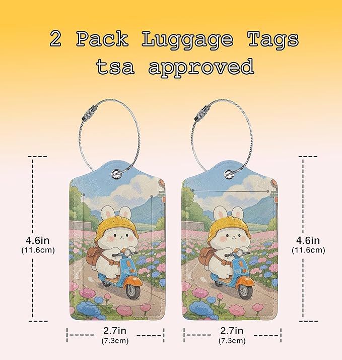 TSA Approved Luggage Tags Rabbit Riding for Suitcases 2 Pack Funny Leather Carnival Cruise Airport Cute Travel Name Tags Golf Bag tag Ships Essentials Privacy Cover ID Label for Women Men