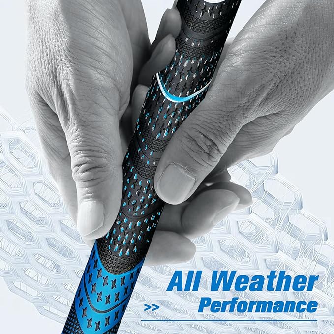 Geoleap Golf Grips Set of 13- Cord Rubber Compound Material, Hybrid Golf Club Grips, All Weather Performance.