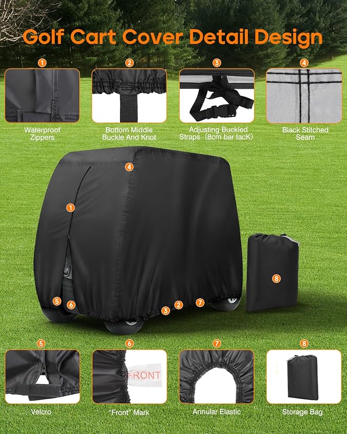 Golf Cart Cover 6 Passenger Heavy Duty, 420D Waterproof Golf Cart Covers Extended Roof Compatible with EZ GO Club Car Yamaha Golf Carts, Outdoor Dustproof 6 Seat Club Car Cover (Up to 138 Inch)