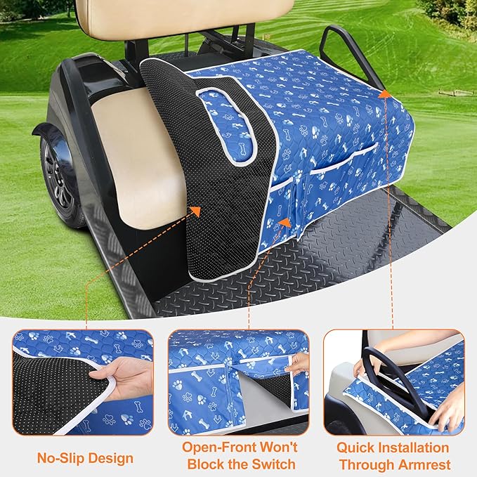 Golf Cart Seat Covers, Universal Golf Cart Seat Towel Blanket with 4 Front Pockets & Nonskid Bottom Fits for EZGO, Yamaha, Club Car and More 2 Person Seats Golf Carts