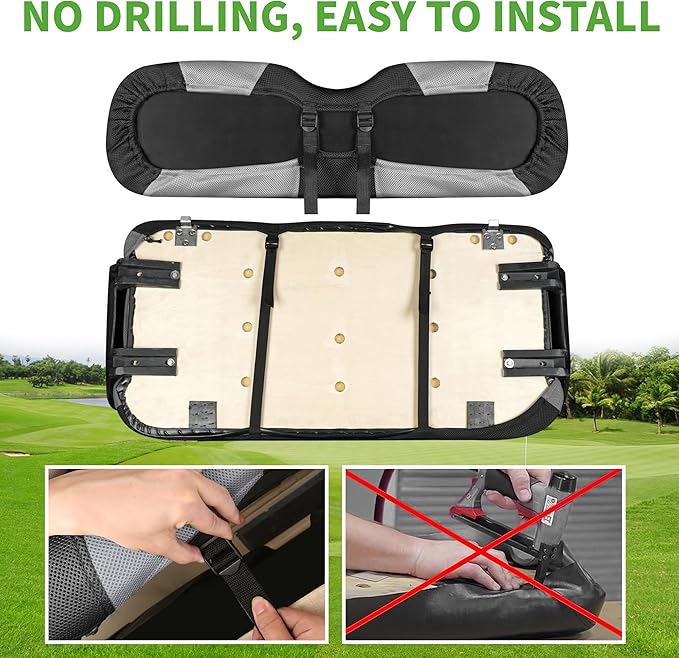 10L0L Golf Cart Seat Covers Universal for Yamaha G29 Drive2 Club Car DS Precedent Tempo Standard Front Seats, Breathable Mesh Bench Seat Cover, No Drilling Seat Cushion - All-Season Comfort