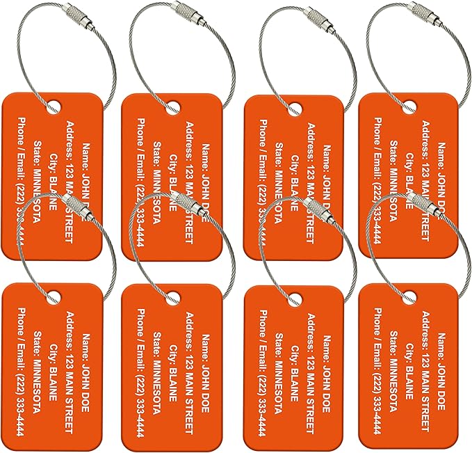 High Visibility Multi Pack Customized Tavel ID Tag - Luggage Tag - Golf Bag ID - Personalized ID Travel Tag - Imprinted Luggage Tag - Luggage, Bikes, Sport Equipment and More. (8)