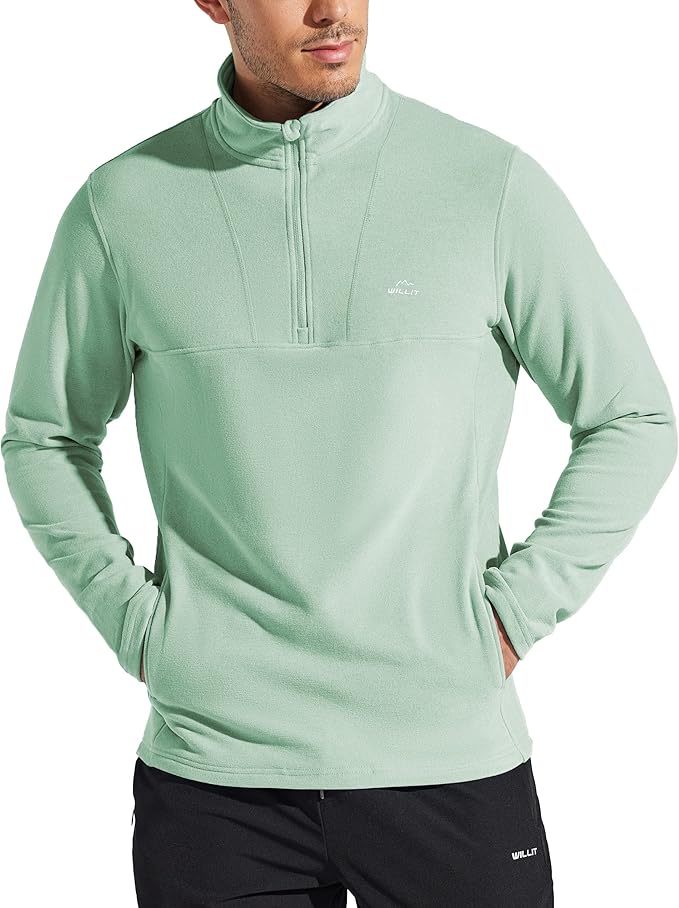 Willit Men's Winter Shirts Fleece Pullover with Pocket Quarter Zip Cold Weather Golf Hiking Casual Warm Shirts Long Sleeve