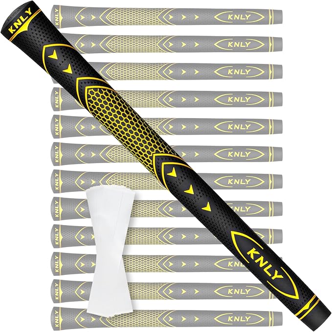 KNLY Golf Grips Set of 13 - High Traction and High Feedback Rubber Golf Club Grips with Anti-Slip and All Weather Performance，13 Grips with 15 Tapes and 13 Grips with All Repair Kits for Choice.