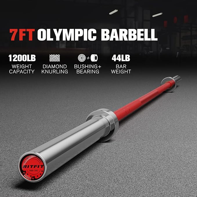 RITFIT 7FT Olympic Barbell for Strength and Weightlifting Training - 2 Inch Olympic Bar for Squat, Deadlift, Bench Press, Curl, Overhead Press - 500lbs/1000lbs/1500lbs Capacity