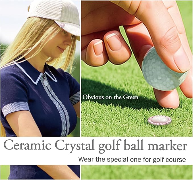 Golf Ball Marker Hat Clip with Ceramic Crystal Ball Marker (20mm Small Size) Gifts Accessories for Golfers