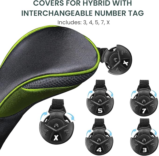 FINGER TEN Golf Club Head Covers for Hybrids Long Headcover Interchangeable Accessories for Ultimate Club Protection