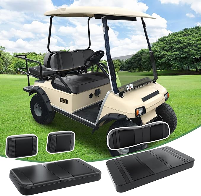 T TGBROS Golf Cart Seat Covers Fit for Yamaha Club Car EZGO Ordinary Front Rear Seat Cushion Waterproof Vinyl Leather Breathable Comfortable Replacement Black Seat Cover Anti-Scratch