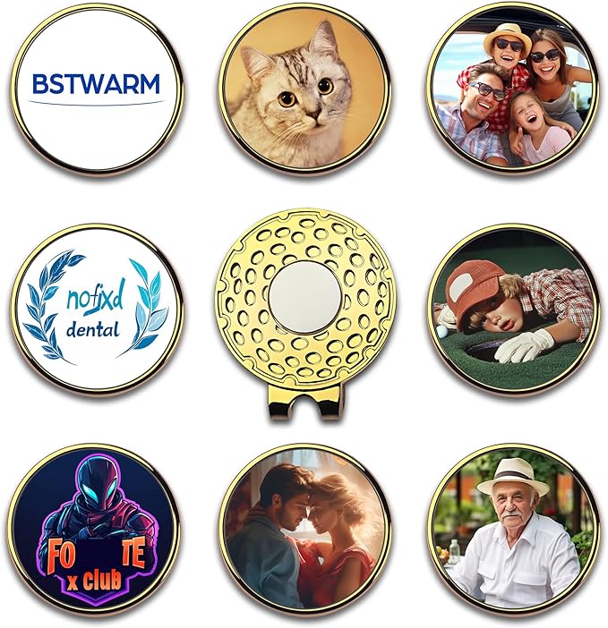 Custom Golf Ball Markers with Magnetic Hat Clip - Personalized Ball Marker Hat Clip with 1" Diameter Ball Marker Customized with Your Photo Logo Text Name