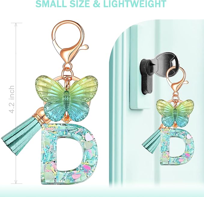 JINGUAZI Initial letter Keychains for Women Tassel Butterfly Pink Purple Cute Car Keychain for Wallet Backpack bag charm