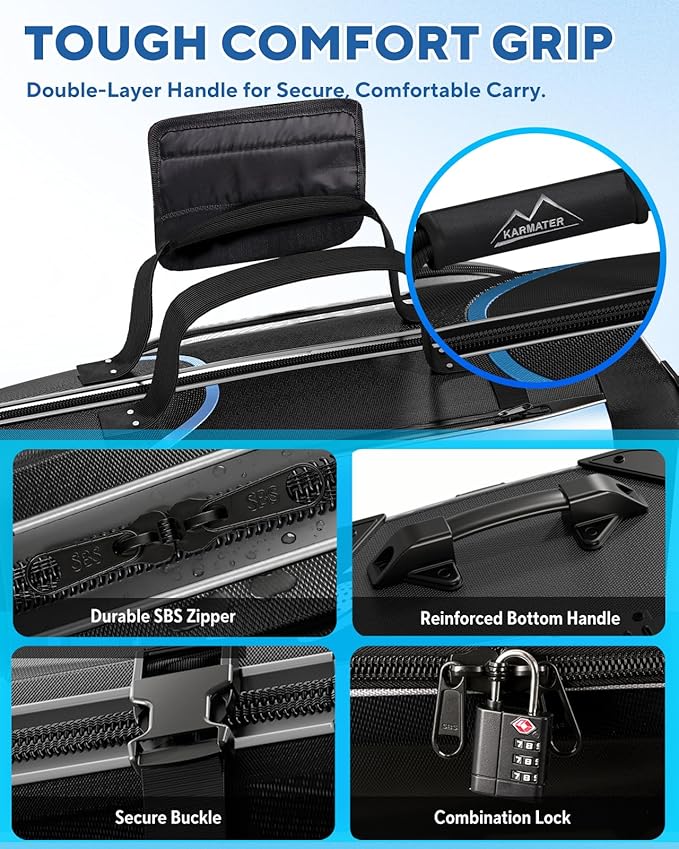 M KARMATER Golf Travel Bags for Airlines with Wheels - Foldable Hard Case with ABS Top and 1680D Heavy Duty Oxford, Full Padding Protection, 3 Storage Compartments for Golf Clubs and Accessories