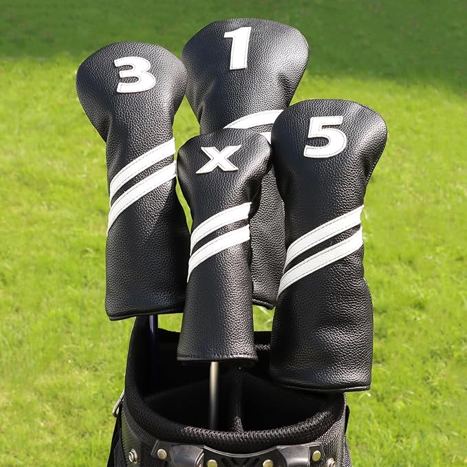 Golf Club Covers,4pcs or 1pc Golf Headcovers for Woods and Driver Fairway Hybrids Women Men - Premium PU Leather with Interchangeable Tags & Magnetic Blade and Mallet Putter Covers