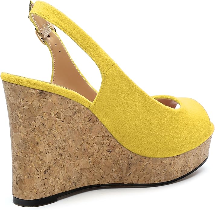 Womens Wedge Platform Sandals Peep Open Toe Slingback Buckle High Heel Dress Shoes Pumps Suede 3.94 Inch