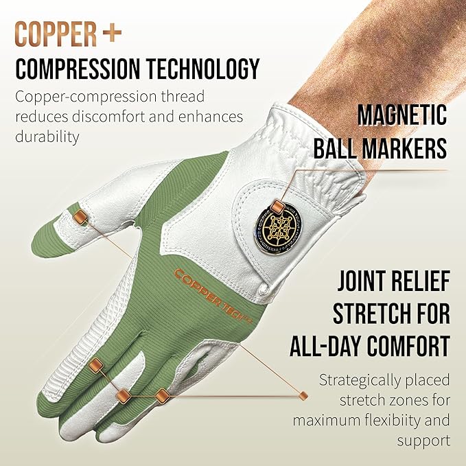 Copper Tech Golf Gloves Men Right Handed Golfer or Left Handed Golfer (2nd Gen) | Copper Compression Joint Support Golf Glove