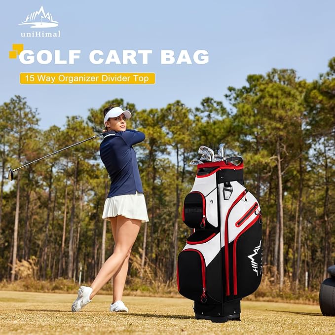 Golf Cart Bag, 15 Way Organizer Divider Top with Handles and Rain Cover