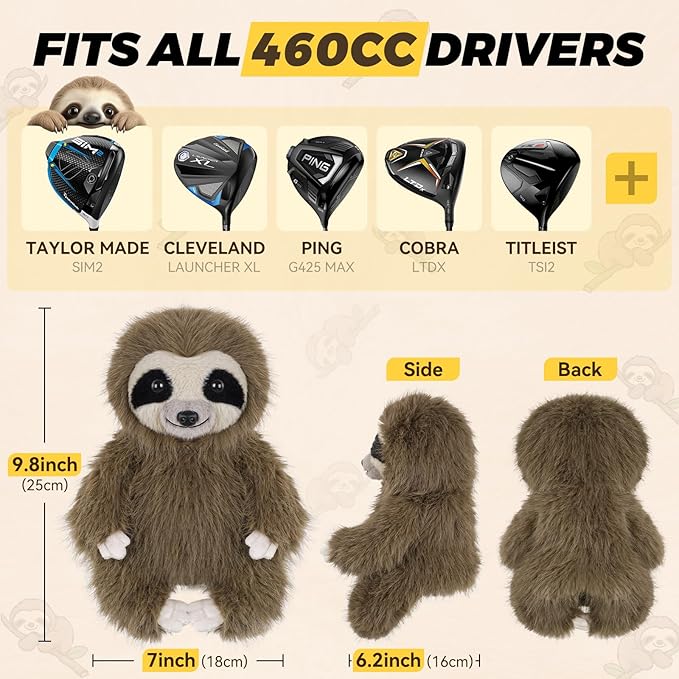 Craftsman Golf Driver Headcover Horse Sloth Funny Animal Golf Head Cover Novelty for Wood Driver Fairway Hybrid Golf Club for Men Women Kids Golfer Gift