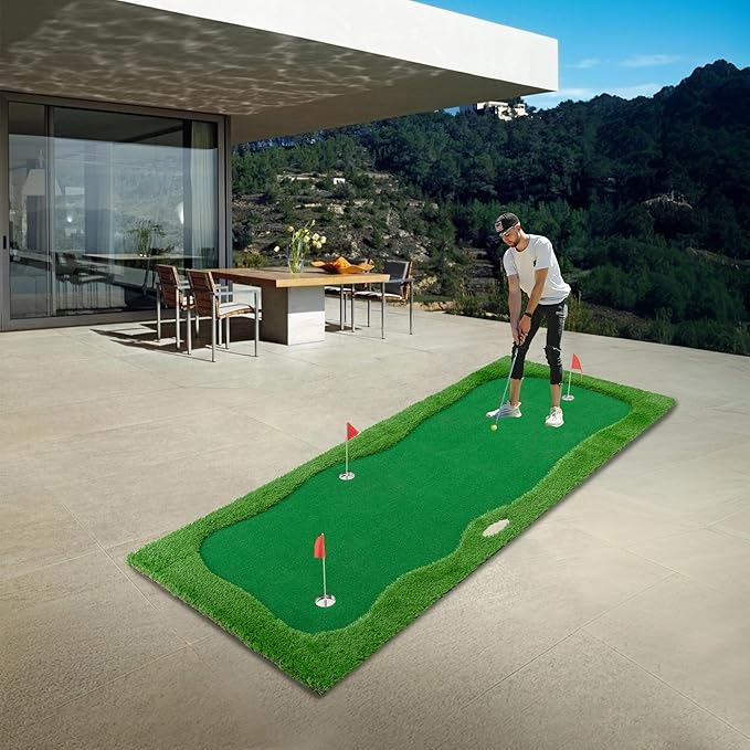 Golf Putting Green Mat Professional Practice Mat with Putter,Movable Golf Cup, Slope Pad Professional Practice Mat for Outdoor/Indoor Training