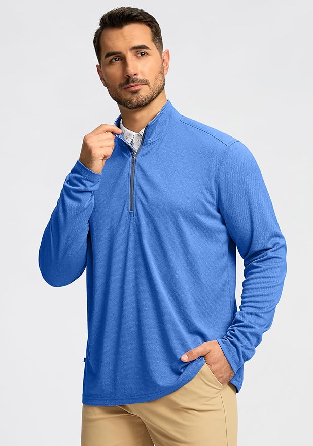 Obla Golf Quarter Zip Pullover for Men Mock Neck Sweatshirt Lightweight Sun Protection Men's Long Sleeve Golf Shirt