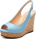 Womens Peep Toe Wedge Heels Matte Fashion Cork Slingback Pumps Platform Wedge Sandals 3.94 Inches