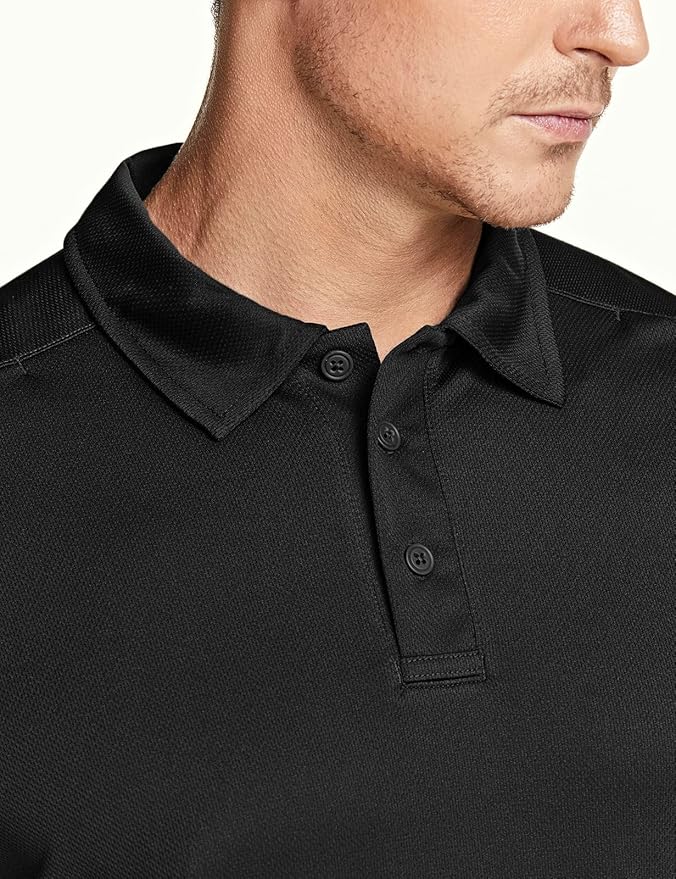 CQR Men's Polo Shirts, Tactical Short Sleeve Golf Performance Shirts, Lightweight Dry Fit UPF 50+ Pique