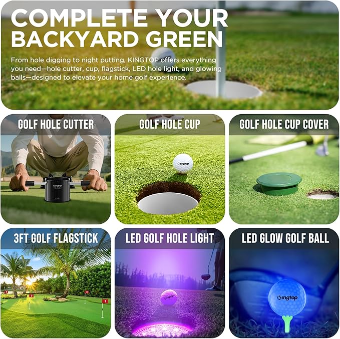 KINGTOP Golf Hole Cup Cover – Fits Standard 4.25" Aluminum & Plastic Golf Cups – Convert Backyard Practice Putting Green to Multi-Use Space