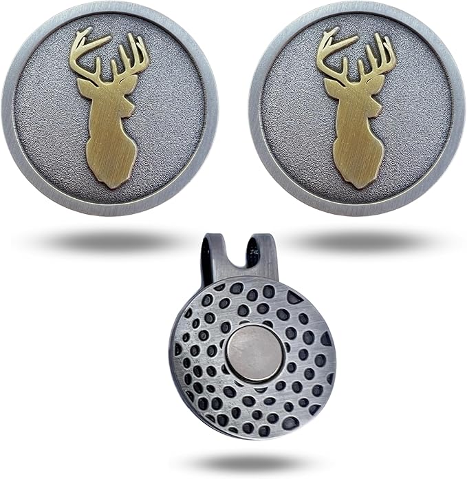 Full Metal Markers Trophy Buck Deer Unique Magnetic Metal Golf Ball Marker Accessory with Hat Clip for Men and Women