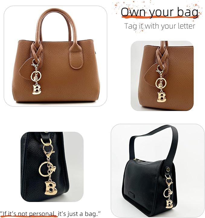 Gold Bubble Heart, Cherry, Bow & More Designs Letter Initial Keychain Bag Charms – Cute Purse Charms for Handbags