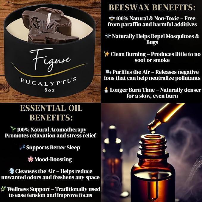 Cowboy Cowgirl Western Themed Eucalyptus Scented Candle | Organic Soy & Beeswax Blend | 100% Beeswax Wick | Handcrafted in USA | All Natural | Aromatherapy | Premium Gift Box