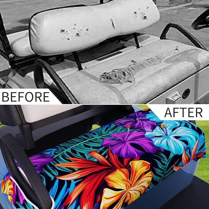 AQQA Golf Cart Seat Covers, Tropical Palm Leaf-Boho-Marble Microfiber Golf Cart Seat Blanket, Golf Blanket, Golf Accessories, Golf Cart Seat Towel Fits All 2-Seat Golf Carts, 55"x 32"
