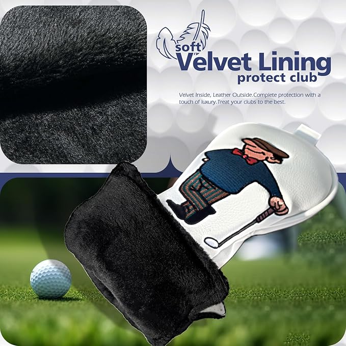 Golf Club Cover for Driver Fairway Wood Hybrid Mallet Putter Cover, Wootfairy Golf Club Headcovers Waterproof Leather White Accessories Compatible with Taylormade Odyssey and More Brand