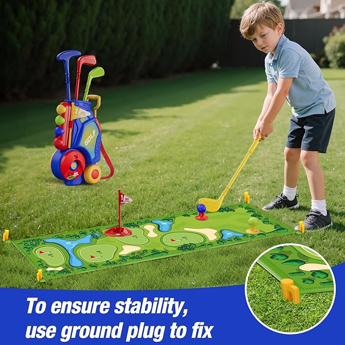 Toddler Golf Set 2-4 Years, Kids Golf Club with 8 Balls, 4 Plastic Clubs, Putting Mat, Scoreboard, Storage Bag, Indoor Outdoor Game with Golf Cart Sport Toy Gift for Baby Boys Girls Age 3-5, Blue