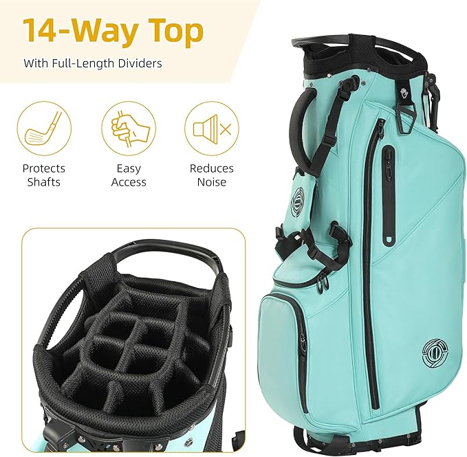Golf Stand Bag 14 Way, Lightweight Golf Bags for Men Women with Stand, Padded Ergonomic Double Strap, Full Length Dividers, Multiple Pockets, Rain Hood