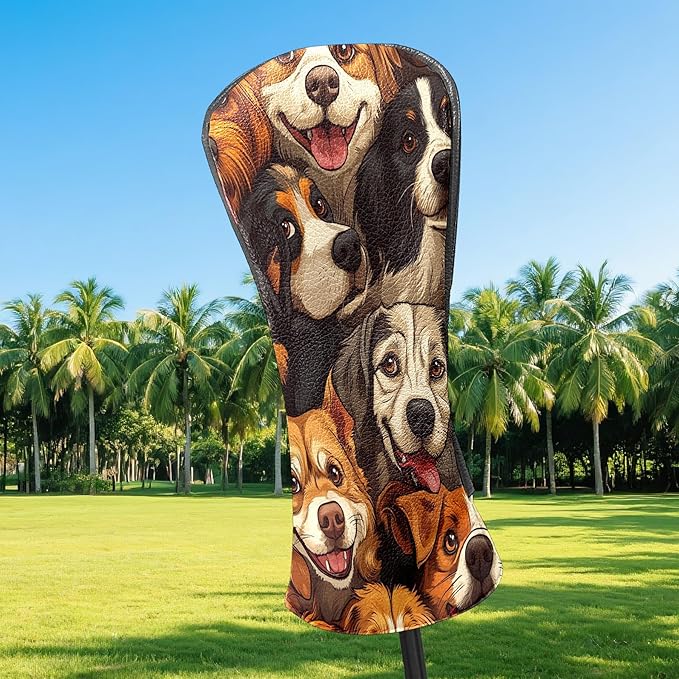 Golf Club Covers Cats Black Driver Headcover, Leather Golf Club Head Covers for Driver Fairway Woods Waterproof Golf Headcovers with Anti-Scratch Lining for Men Women