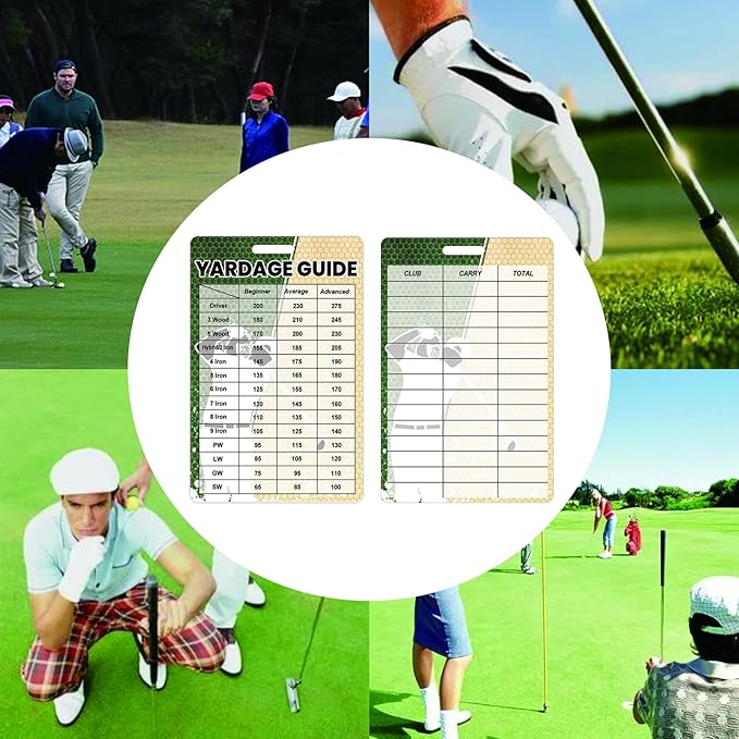 2pcs Golfers Quick Reference Distance Card Golf Club Range Estimation Cheat Sheet Card Golf Club Distance Golf Yardage Guide for Seasoned Golfers, Average, Beginners