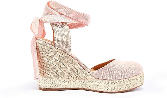 FISACE Womens Summer Espadrille Heel Platform Wedge Sandals Ankle Buckle Strap Closed Toe Shoes