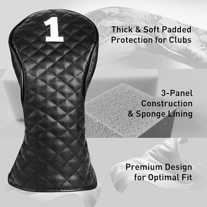 FINGER TEN Golf Club Head Covers for Woods Driver Fairway Hybrid with Interchangeable Number Tag 1 3 5 Premium Leather Headcovers for Women Men