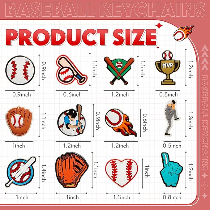 Batiyeer 72 Pack Baseball Keychains Bulk Party Favors Sports Ball Key Chains Funny Keyring Gifts for Women Men Birthday Supplies