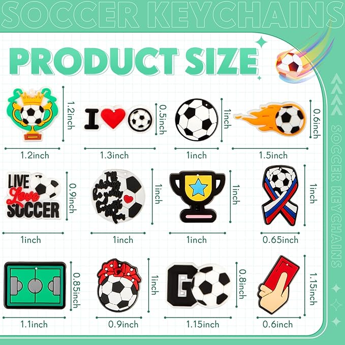 Batiyeer 36 Pack Soccer Keychains Bulk Party Favors Sports Ball Key Chains Funny Keyring Gifts for Women Men Birthday Supplies