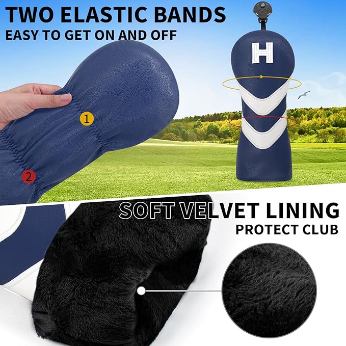 Golf Head Cover Golf Club Blue Leather Headcovers Set Fits Driver Fairway Wood Hybrid Utility Putter Iron Wedge Headcover.