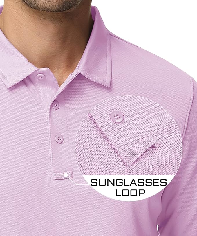 MAGCOMSEN Men's Polo Shirts 3 Button Quick Dry Performance Long Sleeve Tactical Shirts Pique Jersey Golf Shirt